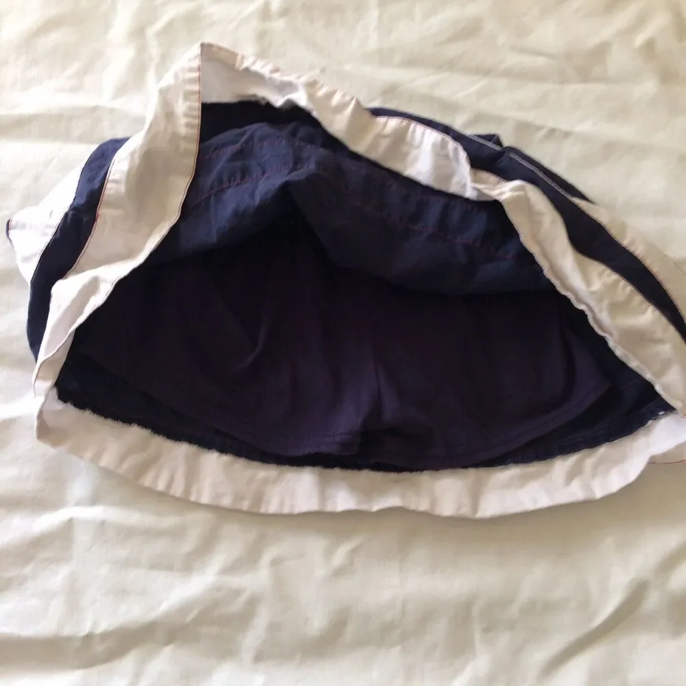 Oshkosh Girls Skirt Short Striped Blue White Size 7 red Bow Elastic Waistline